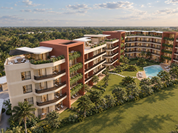 Aerial view of Ágata Condo Hotel in Aldea Downtown, Punta Cana