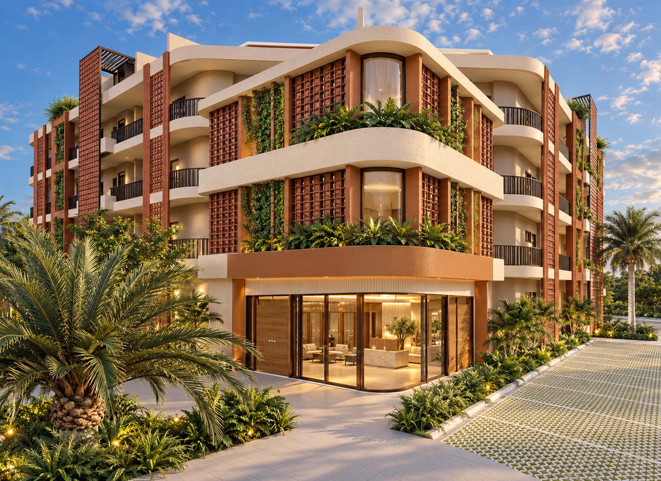 Ágata Condo Hotel entrance and lobby facade