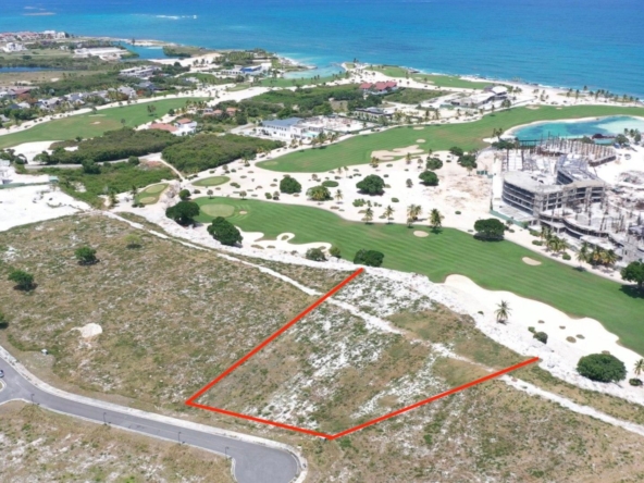 Aerial view of Lot 136 next to the golf course in Fundadores de Golf, Cap Cana