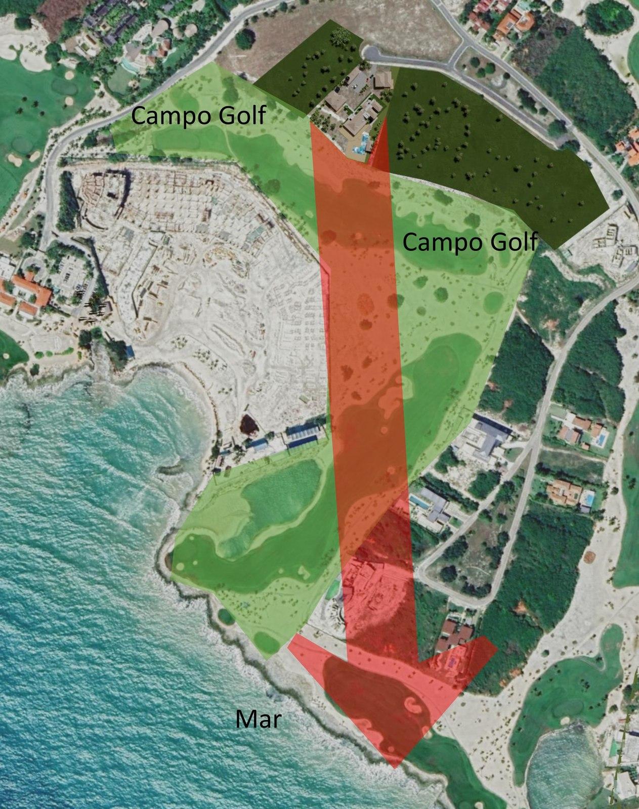 Satellite view of golf and sea views from Lot 136, Cap Cana